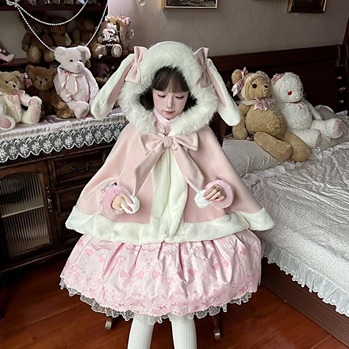 ポンチョ コート うさぎ耳 うさ耳 ロリータ ロリィタ 甘ロリ フード