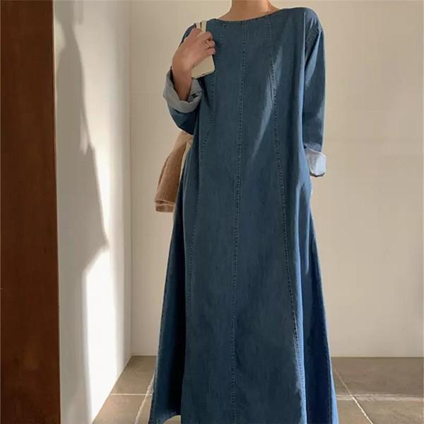 デニム ワンピース 夏用 夏服 レディース ゆったり マキシワンピ 7分袖