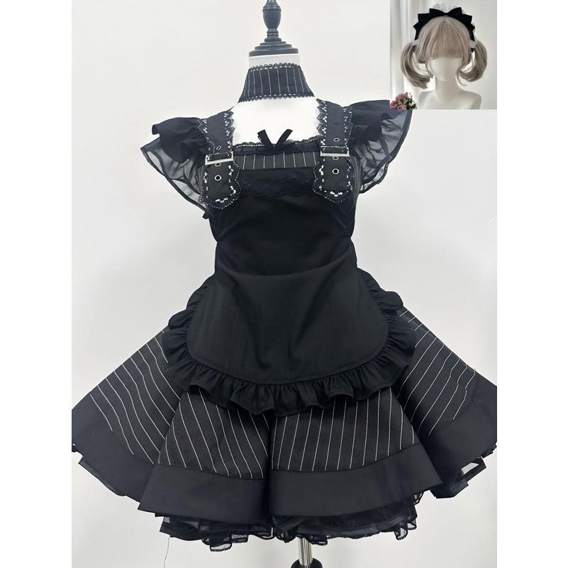 量産型 メイド服 ワンピース ストライプ柄 地雷系 ロリータ ゴスロリ