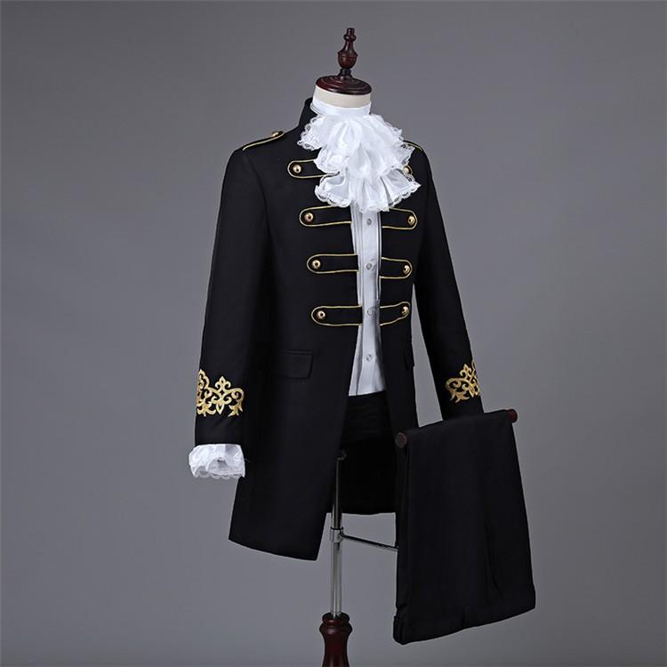 M/L/XL 演出服 王子様 貴公子 メンズ 宮廷服 公爵 黒 男性用スーツ 5点