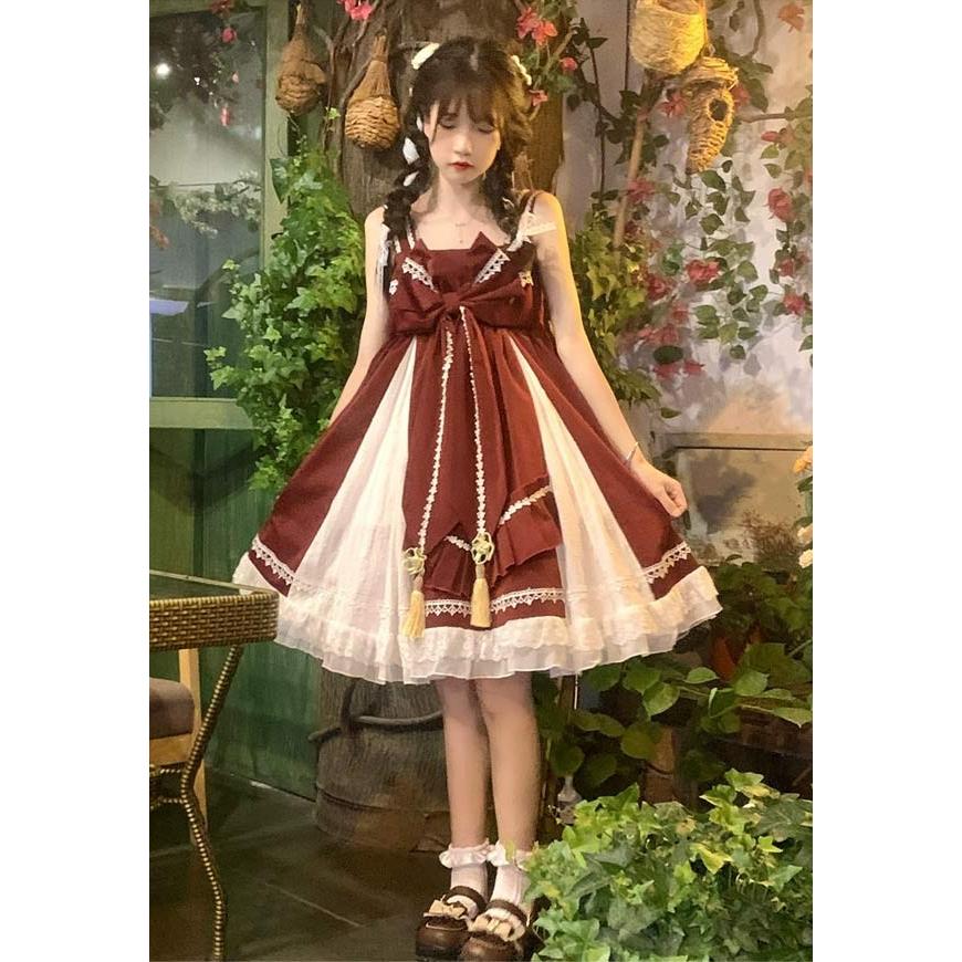 ワンピース ロリータワンピース リボン ハイウエスト 膝丈 レディース
