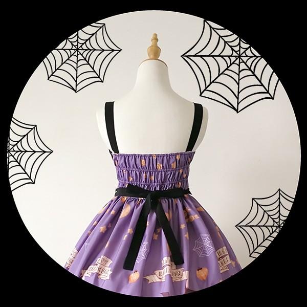 ワンピース ロリータ ハロウィン 魔女風 リボン 膝丈 レディース ゴスロリ Aライン かぼちゃ 吸血鬼 猫 ロリィタファッション ノースリーブの画像