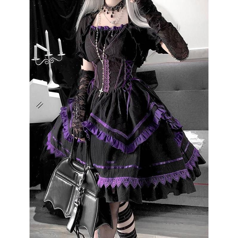 ワンピース ロリータ ハロウィン 魔女風 ウイッチ 魔法使い ショート丈