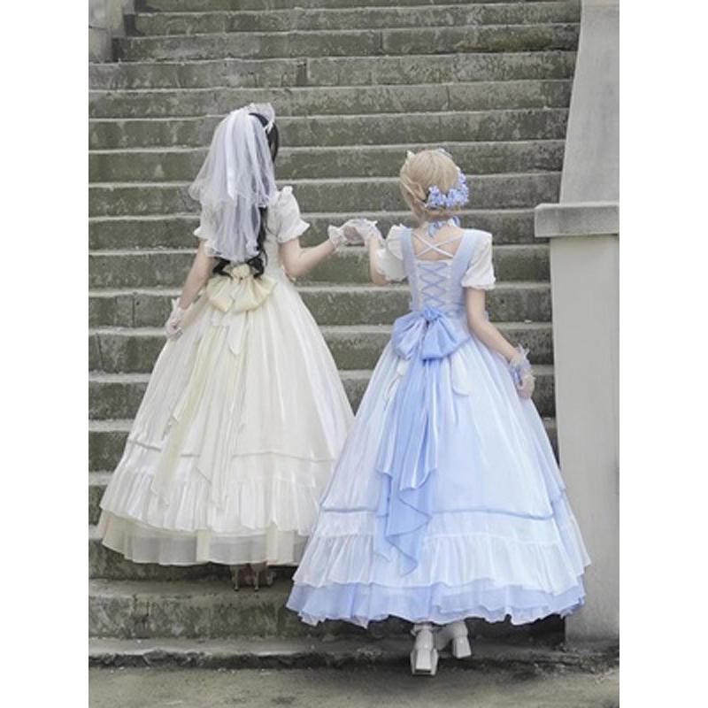 ロリータファション フィジカル ドロップ半袖ロング丈ワンピース