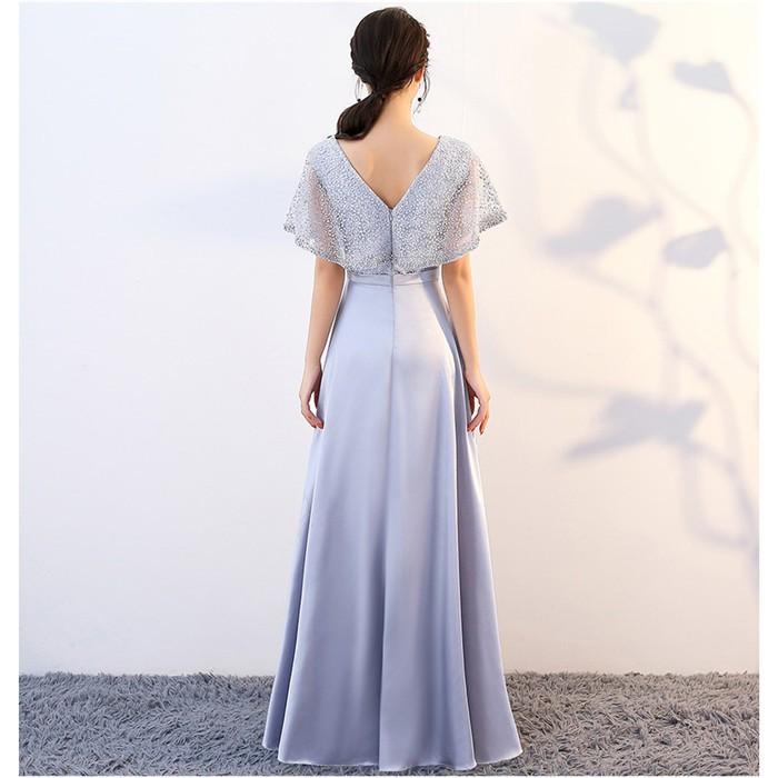 Vネック パーティードレス ブライズメイド 司会者 二次会 花嫁 結婚式 ホテル カラー 制服 合唱団 コーラス レース 5分袖 ドレス ワンピース ロングドレス