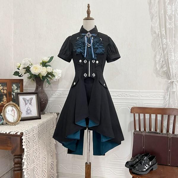 王子風ロリータ 皇子系 少年装 4点セット パンツ 暗黒系 夏 半袖 上品 エレガント 男装 王子装 王子系 リボン ゴスロリ レトロ風 仮装 コスプレ サブカル系