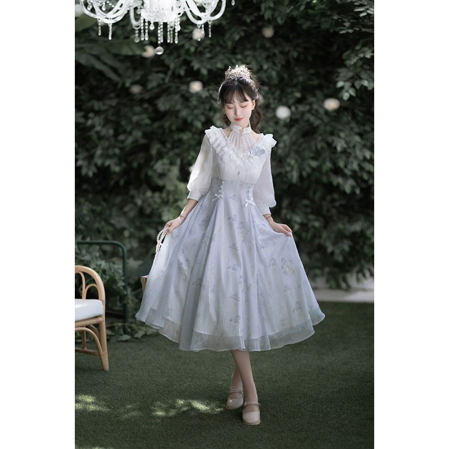ロリータ ワンピース リボン Aライン Lolita ゆめかわ フリル 可愛い 萌え萌え 友達 姉妹 プレゼント レディース コスチューム 仮装 学園祭の画像