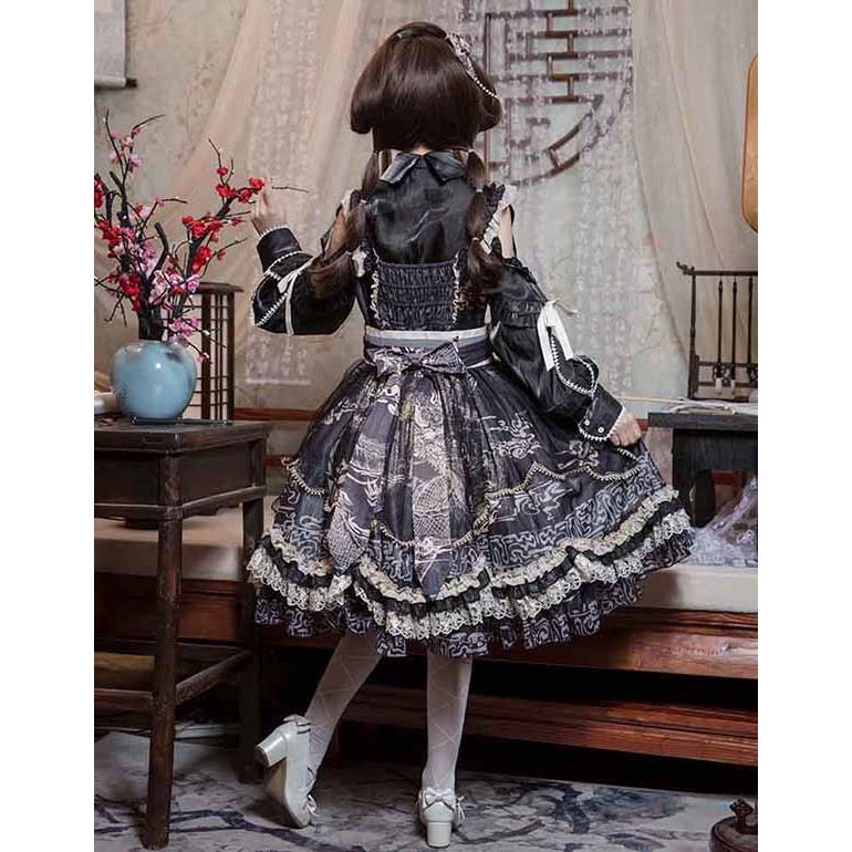 ロリータ ワンピース ゴスロリ Aライン Lolita リボン レディース コスチューム 衣装 かわいい フリル 仮装 パーティ 髪飾り イベントの画像
