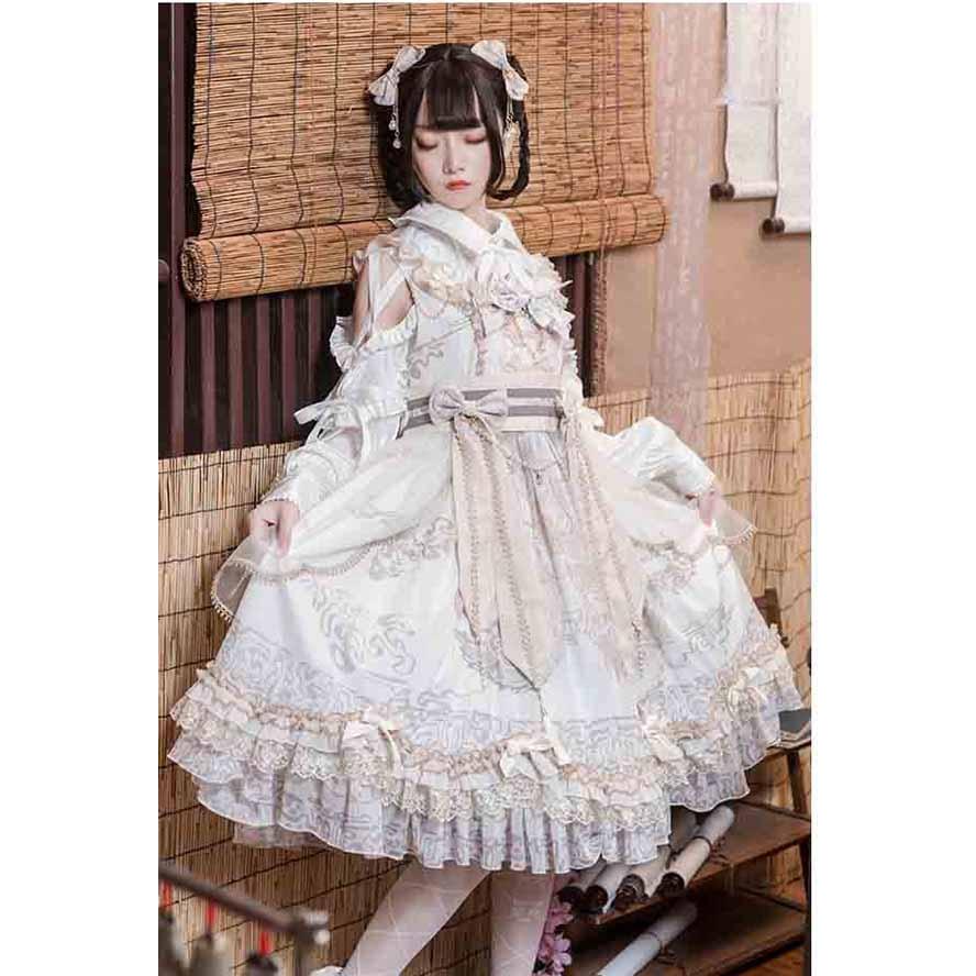 ロリータ ワンピース ゴスロリ Aライン Lolita リボン レディース コスチューム 衣装 かわいい フリル 仮装 パーティ 髪飾り イベントの画像