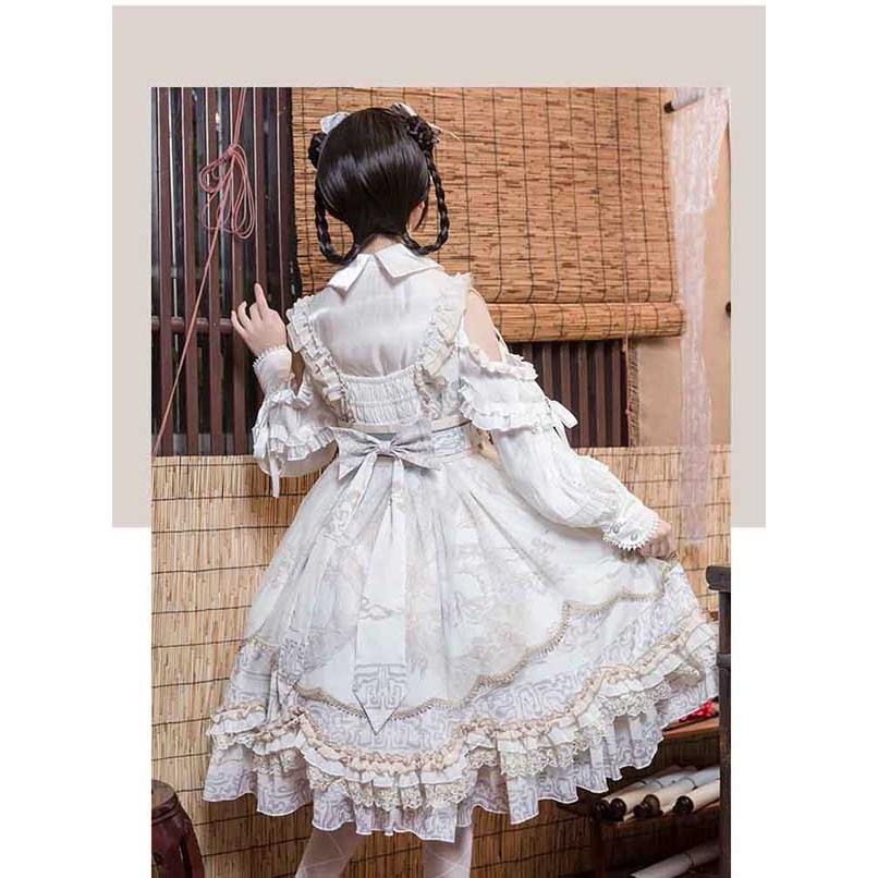 ロリータ ワンピース ゴスロリ Aライン Lolita リボン レディース コスチューム 衣装 かわいい フリル 仮装 パーティ 髪飾り イベントの画像