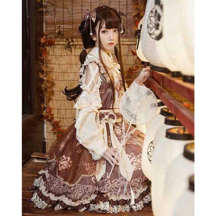 ロリータ ワンピース ゴスロリ Aライン Lolita リボン レディース コスチューム 衣装 かわいい フリル 仮装 パーティ 髪飾り イベントの画像