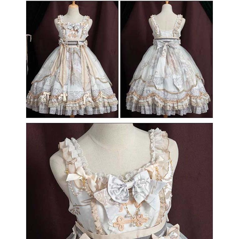 ロリータ ワンピース ゴスロリ Aライン Lolita リボン レディース コスチューム 衣装 かわいい フリル 仮装 パーティ 髪飾り イベントの画像