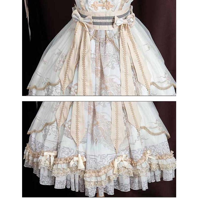 ロリータ ワンピース ゴスロリ Aライン Lolita リボン レディース コスチューム 衣装 かわいい フリル 仮装 パーティ 髪飾り イベントの画像