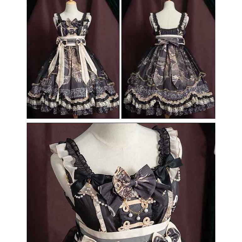 ロリータ ワンピース ゴスロリ Aライン Lolita リボン レディース コスチューム 衣装 かわいい フリル 仮装 パーティ 髪飾り イベントの画像