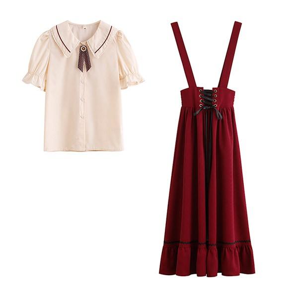 洋服 ロリータ ブラウス 3点セット 3カラー 半袖 サスペンダースカート