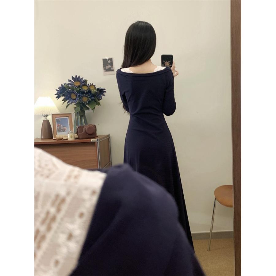 セーラーカラーワンピース レディース ロングワンピース 長袖 マキシ丈