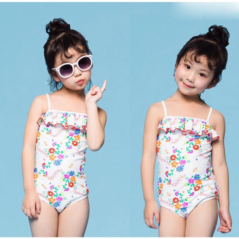 キッズ水着 子供 ジュニア 花柄vレオタード水着 ビキニ水着フリル ママ