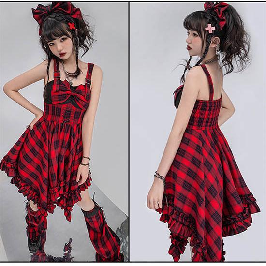ロリータ ゴシック ゴスロリ ワンピース Aライン Lolita  パフスリーブ レース フリル 半袖 可愛い アイドル衣装 バンド ショート丈の画像