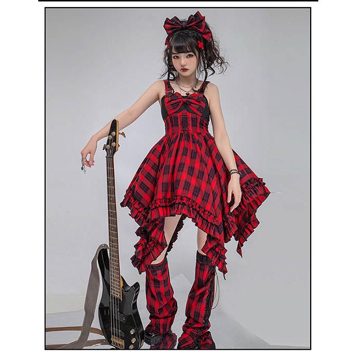 ロリータ ゴシック ゴスロリ ワンピース Aライン Lolita  パフスリーブ レース フリル 半袖 可愛い アイドル衣装 バンド ショート丈の画像