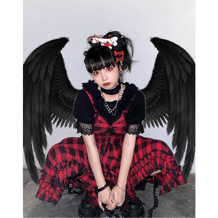 ロリータ ゴシック ゴスロリ ワンピース Aライン Lolita  パフスリーブ レース フリル 半袖 可愛い アイドル衣装 バンド ショート丈の画像