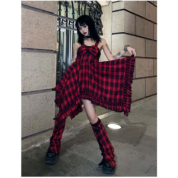 ロリータ ゴシック ゴスロリ ワンピース Aライン Lolita  パフスリーブ レース フリル 半袖 可愛い アイドル衣装 バンド ショート丈の画像