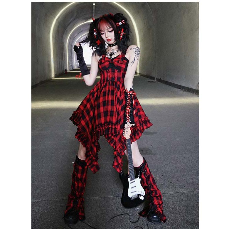 ロリータ ゴシック ゴスロリ ワンピース Aライン Lolita  パフスリーブ レース フリル 半袖 可愛い アイドル衣装 バンド ショート丈の画像