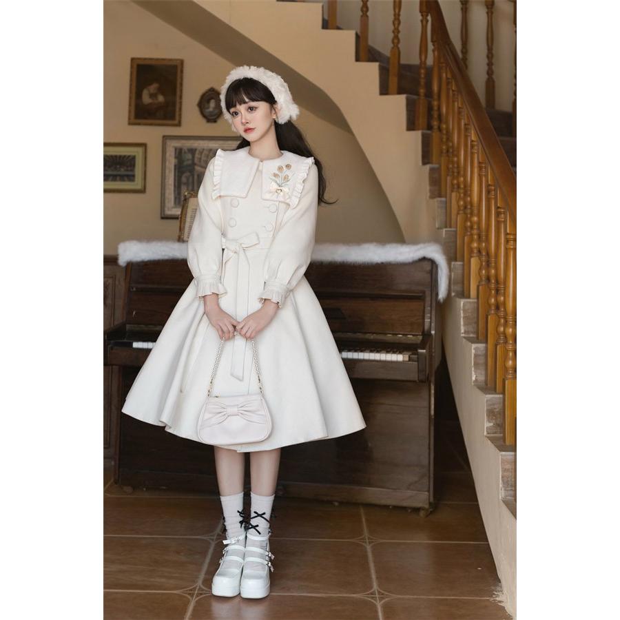 ステンカラーコート ロリータ 冬服 リボン レディース ジャケット