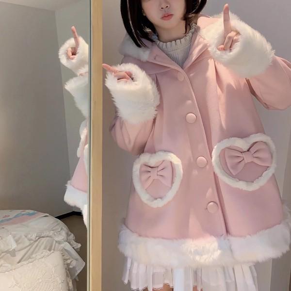 ステンカラーコート 冬服 レディース ウサギ耳フード もこもこ