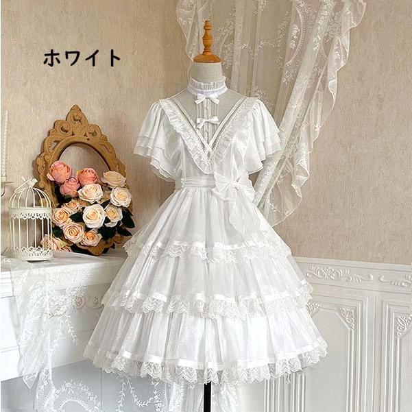 ロリータ ゴスロリ ワンピース Aライン Lolita リボン 透け感有り 膝丈の画像