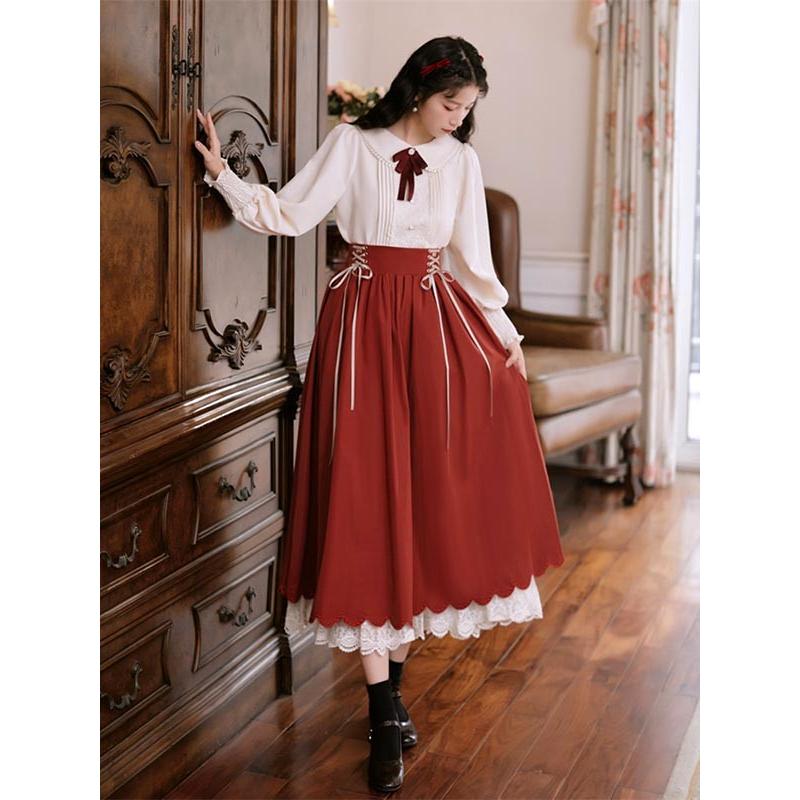洋服 ロリータ ブラウス ピーターパンカラー 長袖 半袖 フレアスカート
