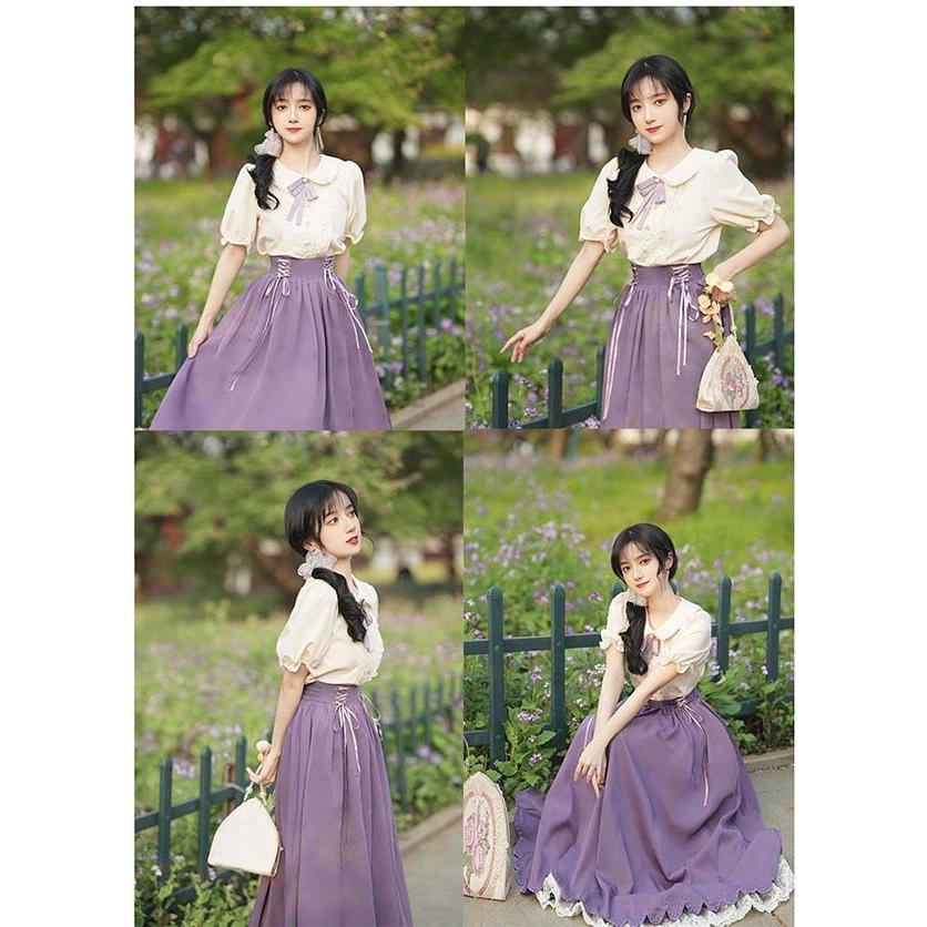 洋服 ロリータ ブラウス ピーターパンカラー 長袖 半袖 フレアスカート