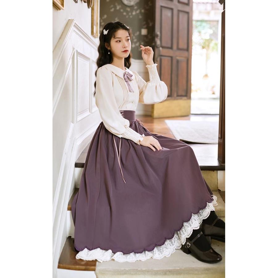 洋服 ロリータ ブラウス ピーターパンカラー 長袖 半袖 フレアスカート