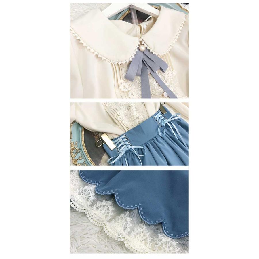 洋服 ロリータ ブラウス ピーターパンカラー 長袖 半袖 フレアスカート