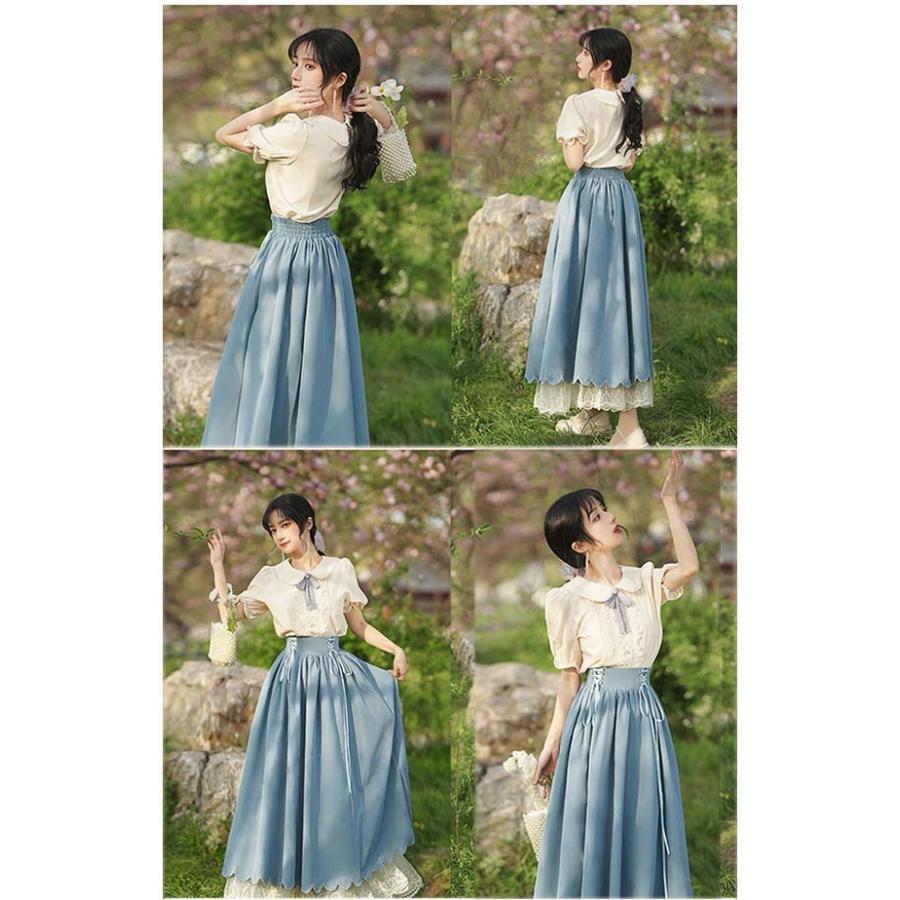 洋服 ロリータ ブラウス ピーターパンカラー 長袖 半袖 フレアスカート