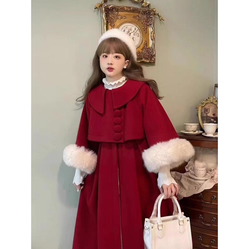 ロングコート ステンカラーコート ロリータ 冬服 ファー もこもこ