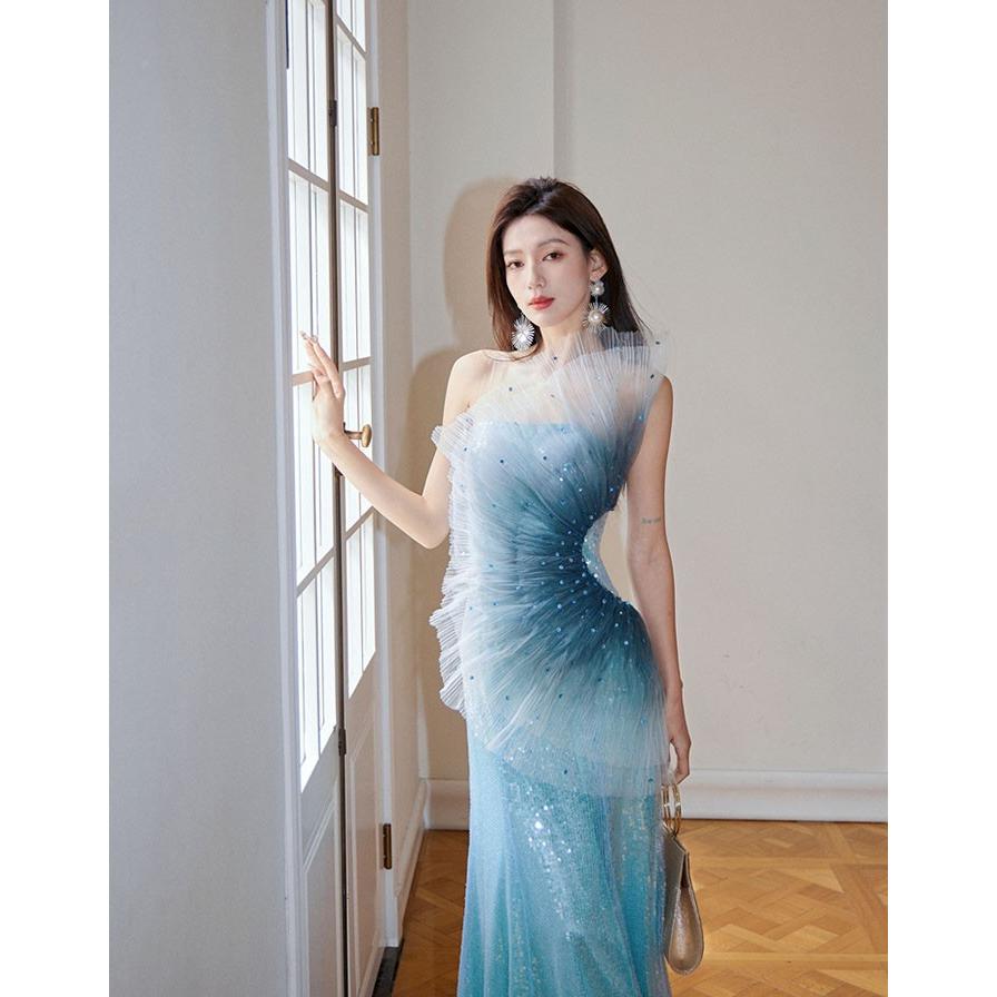 マーメイドドレス 人魚姫 キラキラ ドレス 大人 ノースリーブ