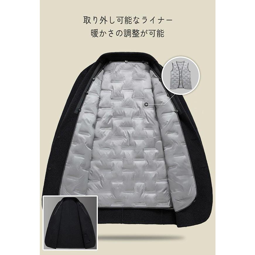 メンズ 混ウールコート インナー 取り外し可能ダウンライナー