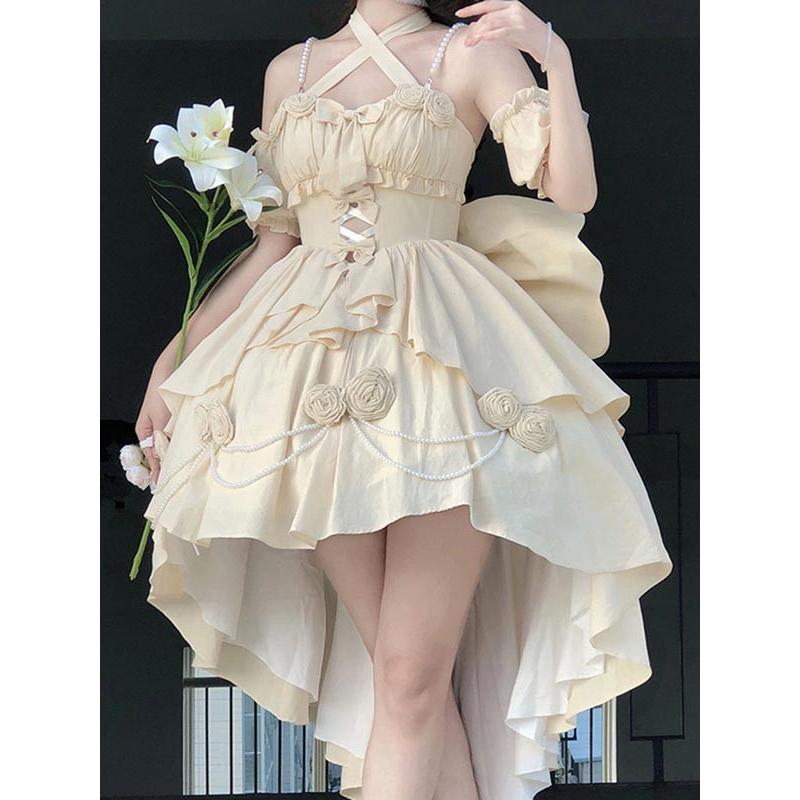 ロリータ jsk ワンピース 可愛い プリンセスドレス お姫様 Lolita ロリータ服 リボン ベージュ 可愛い アイドル衣装 コスチューム 文化祭｜every-store365｜07