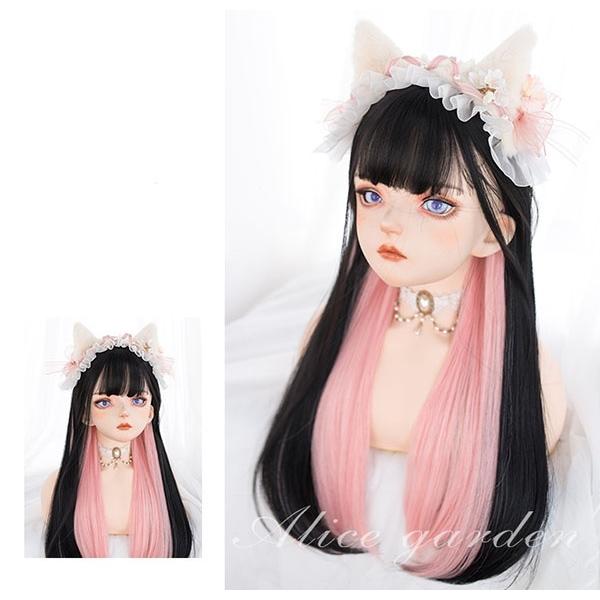ウィッグ フルウィッグ インナーカラー メッシュ ストレート ロング