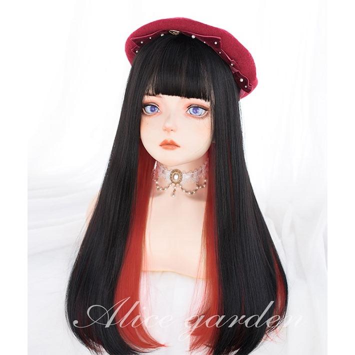 ウィッグ フルウィッグ インナーカラー メッシュ ストレート ロング