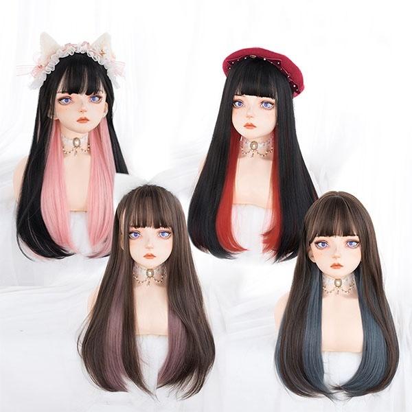 ウィッグ フルウィッグ インナーカラー メッシュ ストレート ロング
