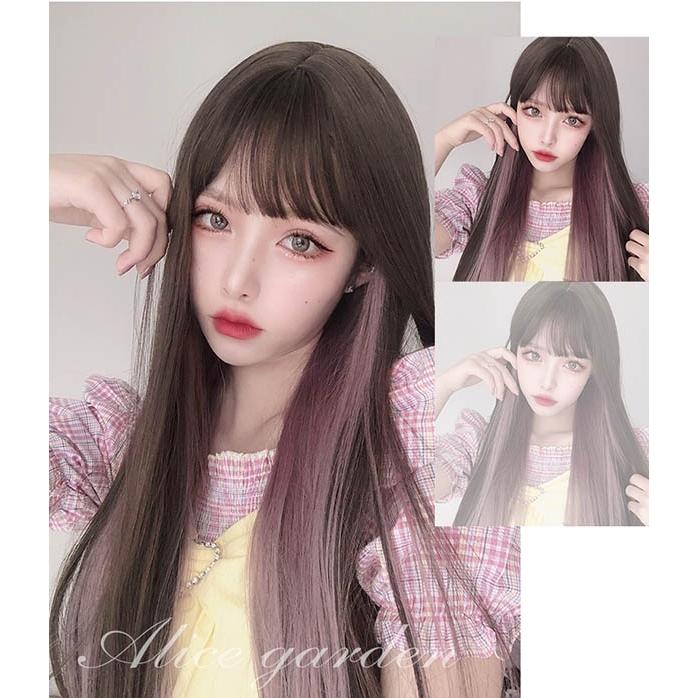 ウィッグ フルウィッグ インナーカラー メッシュ ストレート ロング
