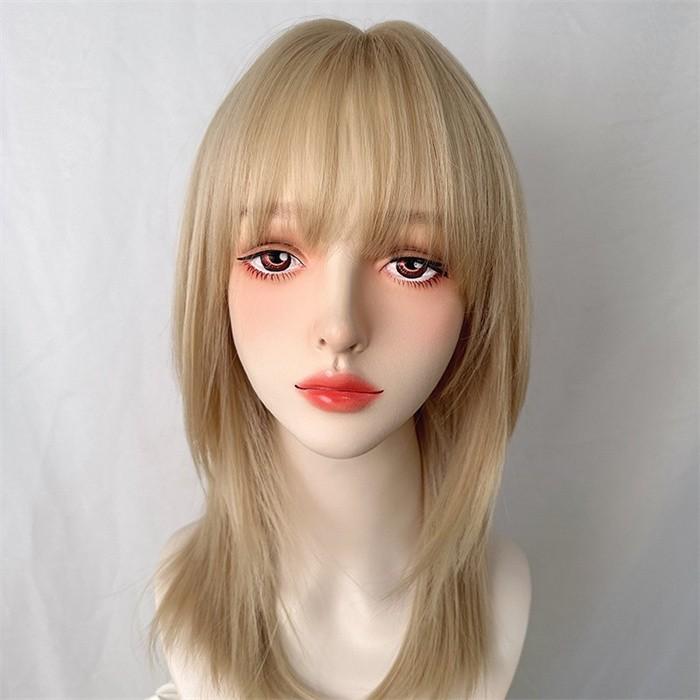 フルウィッグ ミディアムストレート 前髪あり 大人フェミニン 斜め前髪 ストレート ミディ 新作 ミディアム フル
