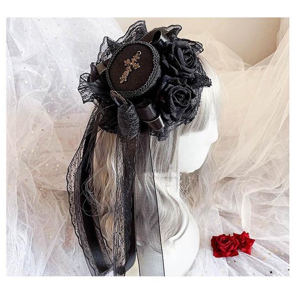 ヘッドドレス ハット ロリィタ バラ 礼装帽子 ミニハット トーク帽 カクテルハット ゴシック ロザリオ エレガント ピアノ 発表会 演奏会 |  | 04