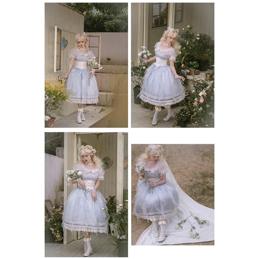 ロリータ 人魚の涙 ワンピース Lolita OP 袖あり ミモレ丈 通販 文化祭 