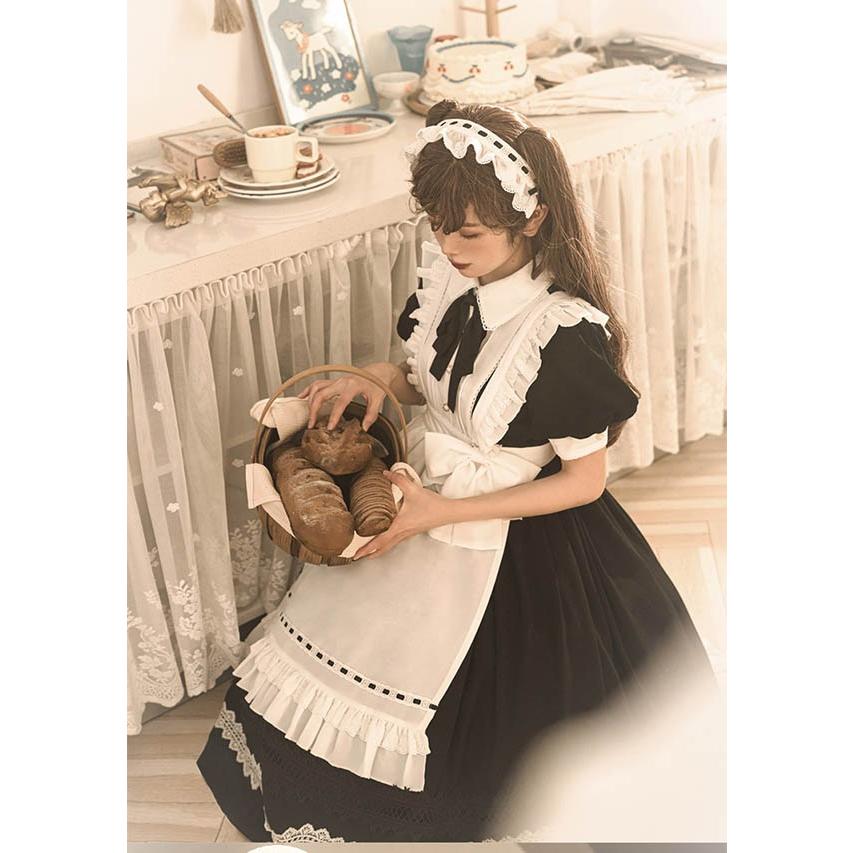 ロリータ 黒ロリ ワンピース Aライン Lolita メイド 女の子 コスプレ