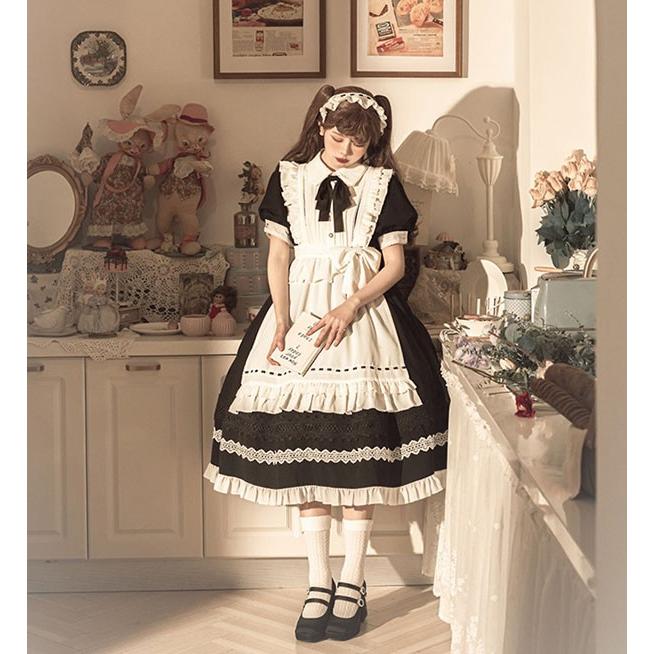 ロリータ 黒ロリ ワンピース Aライン Lolita メイド 女の子 コスプレ