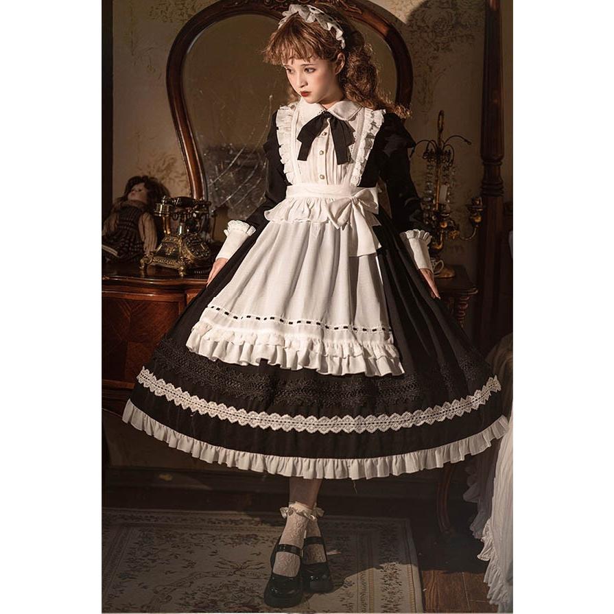 ロリータ 黒ロリ ワンピース Aライン Lolita メイド 女の子 コスプレ