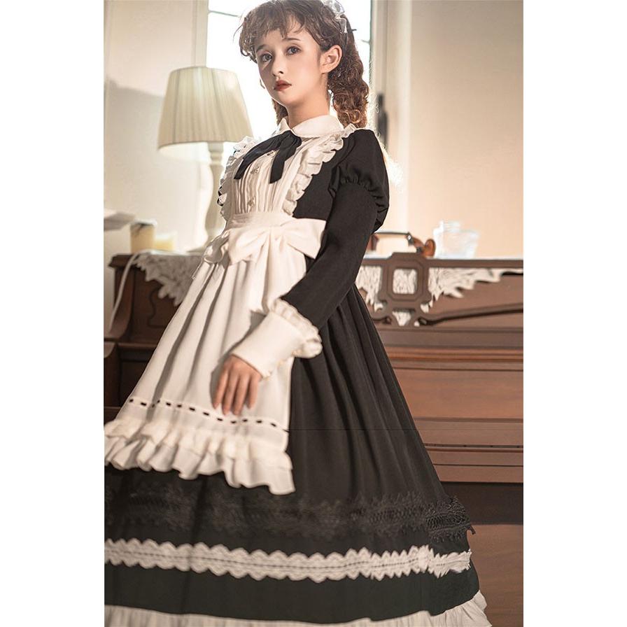 ロリータ 黒ロリ ワンピース Aライン Lolita メイド 女の子 コスプレ