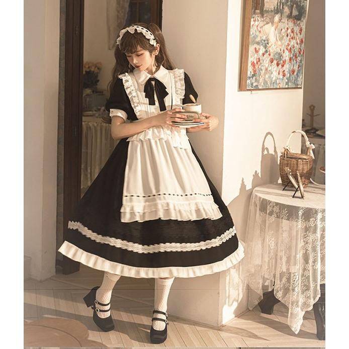 ロリータ 黒ロリ ワンピース Aライン Lolita メイド 女の子 コスプレ